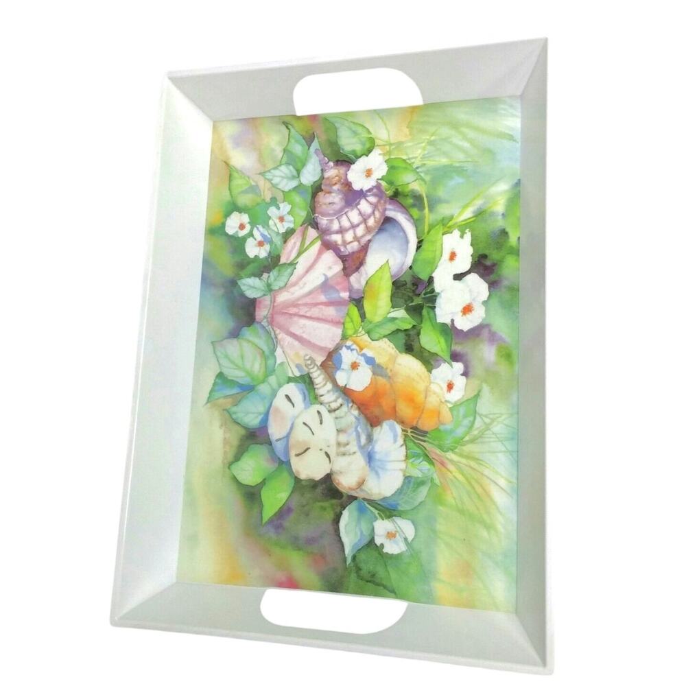 Vintage R2S Italy Serving Tray Large Melamine Handles Watercolor Beach Prize